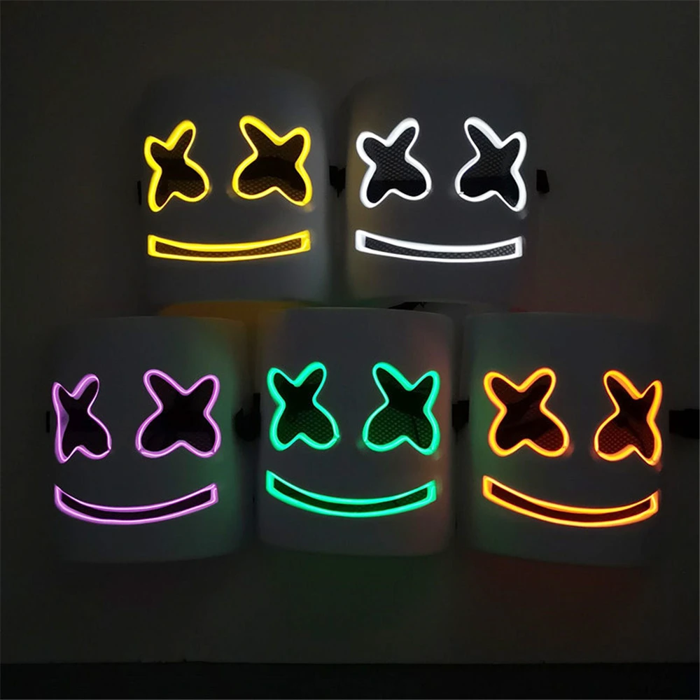 

Helmet Marshmello Mask Cosplay Prop Dj Halloween Party Latex Masks Led Flash Bar Dj Eva Led Marshmallow Luminous El Wire Masks