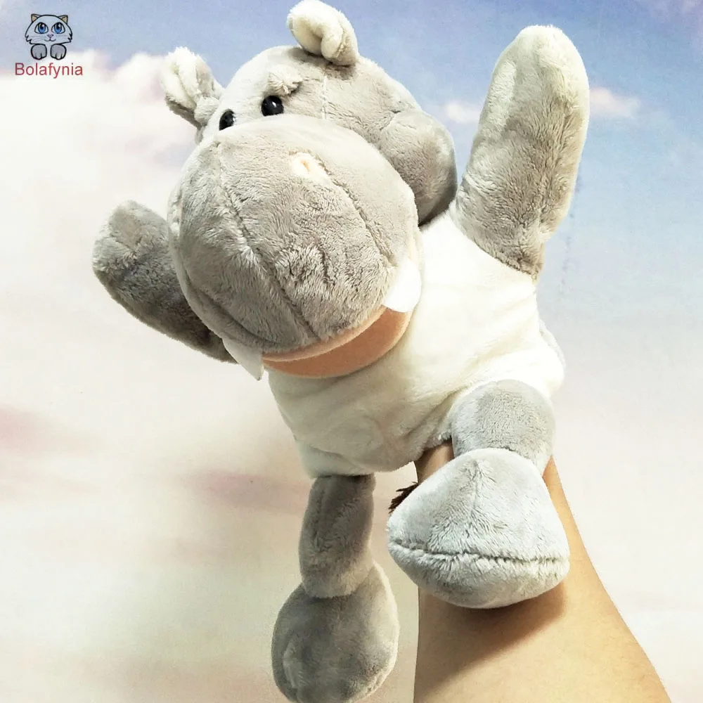 

Infant Children Hand Puppet Grey Hippo Mouth Active With Foot Stuffed Plush Toy