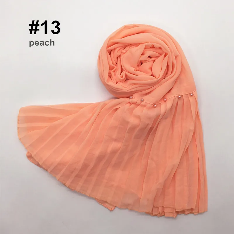 19 цветов, шифоновый шарф с жемчужинами, шарфы, плиссированные простые шали, Женский однотонный мусульманский хиджаб, эссенциальная повязка на голову, платок, дизайн - Цвет: color 13