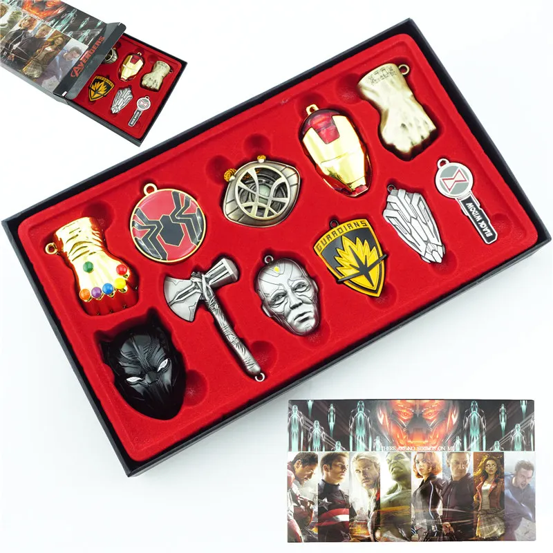 

HOT 11pcs Marvel The Avengers series Keychain Keyring Metal Pendants Key Ring Superhero Cosplay Accessories Gift Box