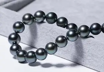

free shipping HUGE 18" 9-10MM 100% TAHITIAN GENUINE BLACK PERFECT ROUND PEARL NECKLACE AAA