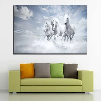

HD Print Canvas Pictures Wall Art 1 Piece/Set White Running Horses Painting Home Decor Abstract Poster For Living Room Framework