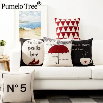 

Coffee Tea Cup Black Pillow Cases Red Umbrella Throw White Cushion Cover Red High Heels Home Dector Sofa Coussin Scandinave