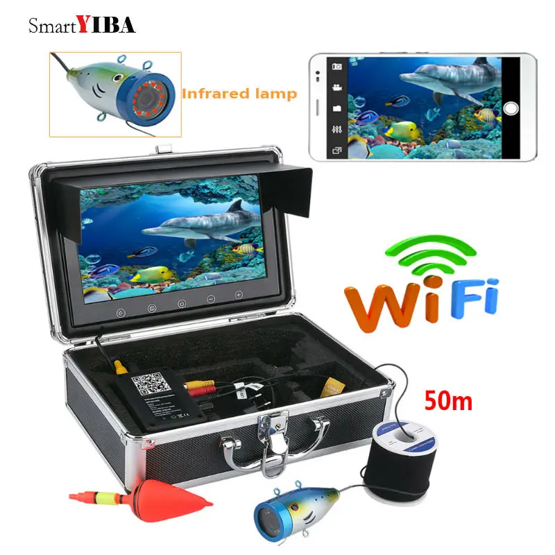 

SmartYIBA 50M 9" Inch WIFI Fishing Camera Underwater System 12pcs LED Video Camera Inspection Camera Kits FishFinder Detector