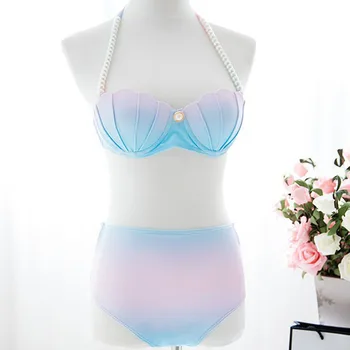 

2018 Hot Gradient Rainbow Pearl Shell Bikinis Set High Waist Push Up Swimsuit Bathing Suit For Women Girl Swimwear M-XL