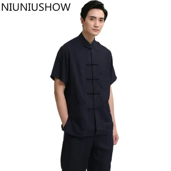 

New Style Black Male Novelty Embroidery Leisure Casual Shirt Kung Fu Tai Chi Shirts Men Summer Clothing Plus Size M-XXXL