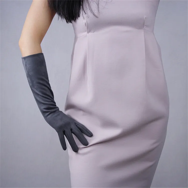 Женские замшевые перчатки средней и длинной длины 40 см, замшевые матовые кожаные перчатки, женские Имитационные кожаные женские варежки JP40