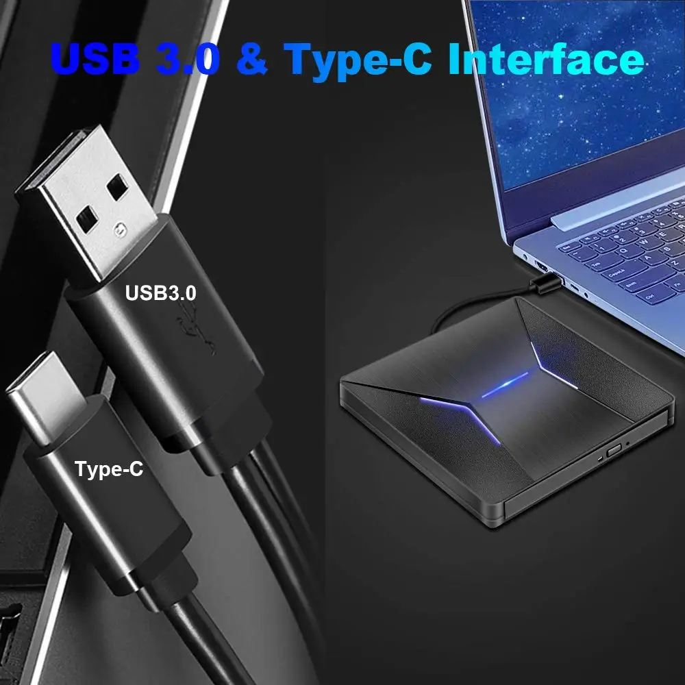 YiYaYo Внешний DVD привод USB 3,0 тип-c 7 цветов светильник CD/DVD+/-RW горелка Писатель плеер для hp ноутбук Macbook Mac OS Окно