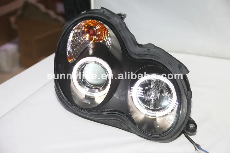 Для benz 2000-2007 год W203 C63 C200 C230 C280 C300 LED Ангельские глазки светодиодные фары автомобиля Черный Корпус sn