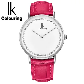 

IK Colouring Women's Leather Band Analog Quartz Fashion Watch Womens Watches Top Brand Luxury with Gift Box