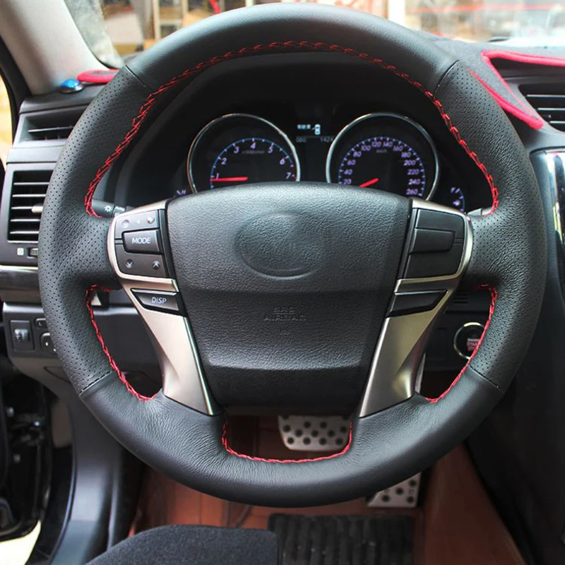 

Free Shipping High Quality cowhide Top Layer Leather handmade Sewing Steering wheel covers protect For Toyota Reiz
