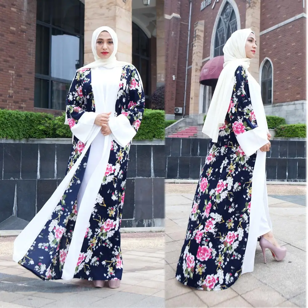 Большие размеры 2019 Весна abaya Kimonos Musulmane женское длинное цветочное длинный кардиган платье Дубай турецкий исламский, арабский молитвенный