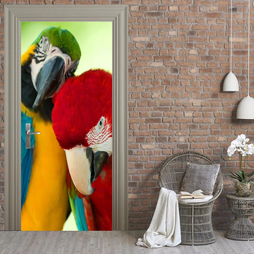 Free shipping 3D lover parrots art Door Sticker for Bedroom Living Room gift PVC Waterproof Decal door wrap 77*200cm | Дом и сад
