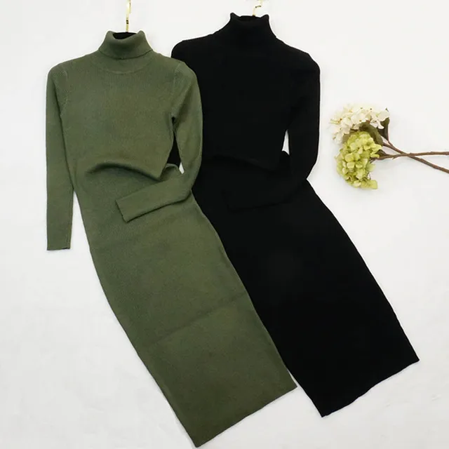 US $14.99 New Autumn Winter Women Knitted Dress Turtleneck Sweater Dresses Lady Slim Bodycon Long Sleeve Bott