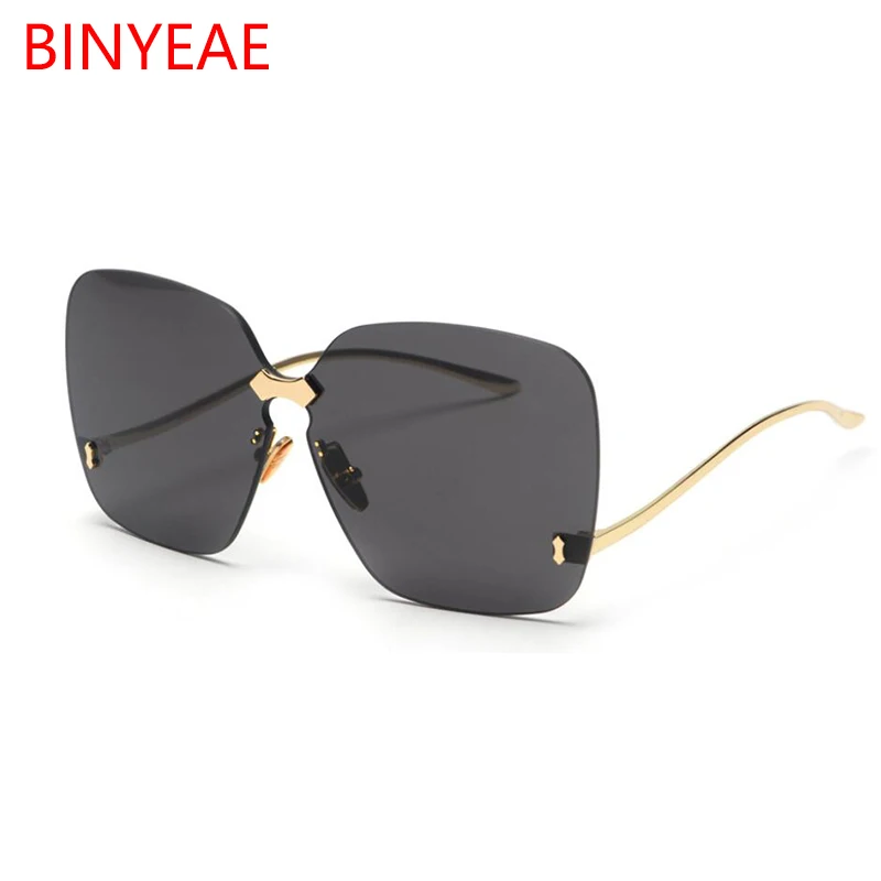 

Famous Brand 2019 Women's Large Sunglasses Luxury Designer Fashion Black Glasses Oversized Rimless Sunglasses Female Oculos