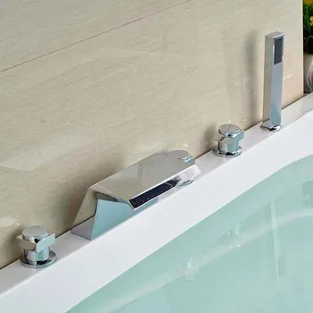 

NEW Waterfall Spout Bathroom Tub Faucet with Hand Sprayer Mixer Chrome Polished Brass