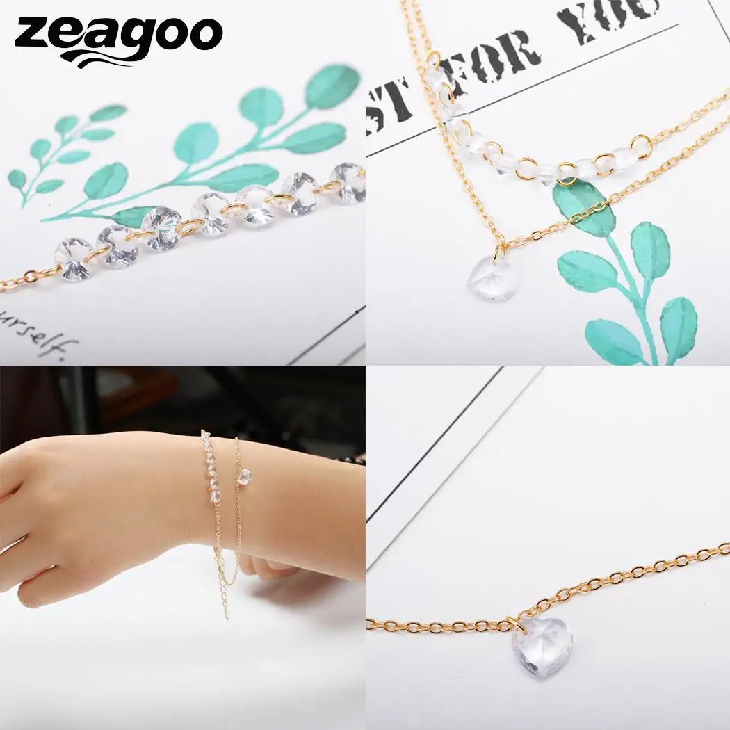 Zeagoo имитирует Кристалл Циркон двухслойный браслет цепочка сердце для женщин