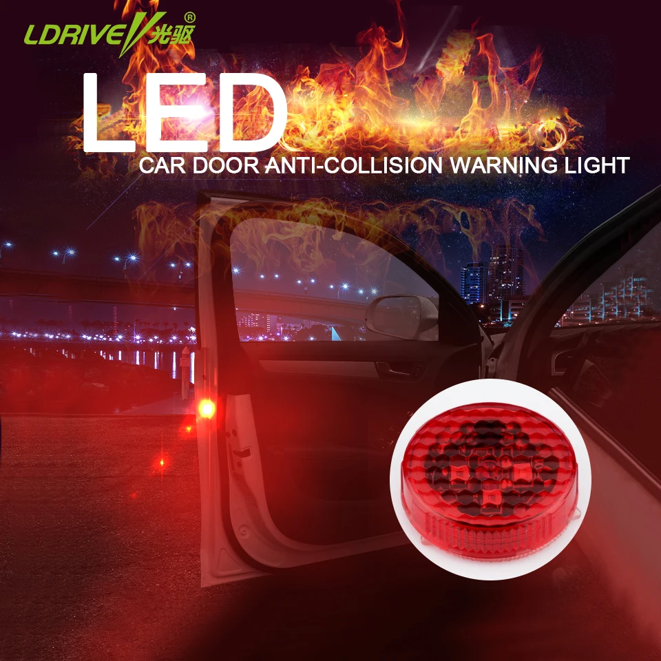 

Universal 2PCS Car Door Open Flashing LED Warning Light Strobe Light Red Battery Powered For Ford Toyota Honda Car Door