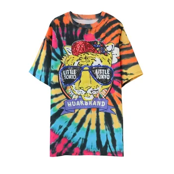 

Tide brand spring and summer new sequins tiger print sequins colorful color matching round neck short-sleeved T-shirt womenn