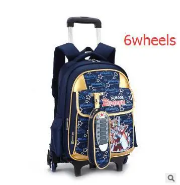 6wheels dark blue Детский Школьный рюкзак на колесах Школьный рюкзак-тележка сумка для девочек детский багажный подвижный мешок детский рюкзак с колесиками для детей - Цвет: 6wheels dark blue