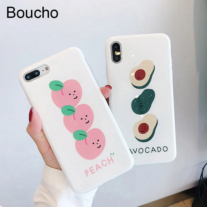 

Boucho Cartoon Fruit Avocado Peach Pattern Case For Apple iphone XS MAX XR X 6 6s 7 8 plus Cover Soft Silicone Phone Cases Capa