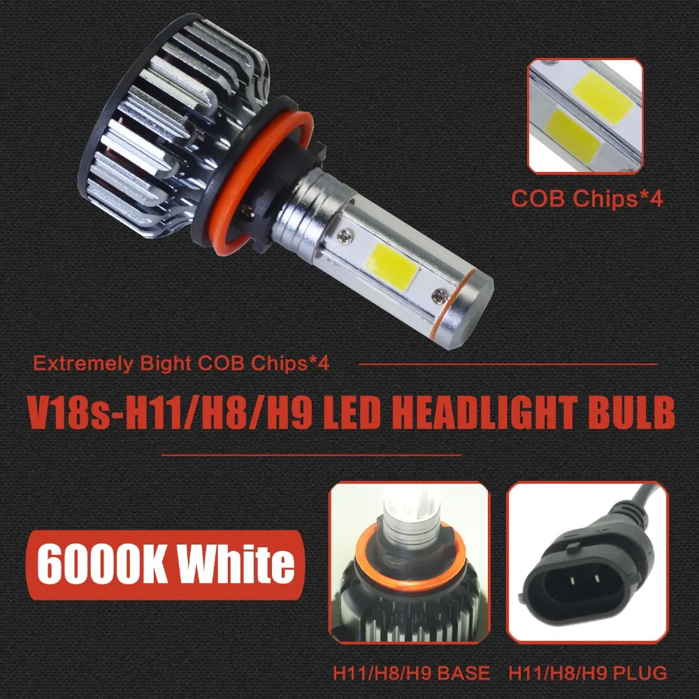 

LOAUT Uniqe 4 Side LED Headlight H8 H9 H11 3000K 6000K 8000K 3 Color Temperature V18S 8000LM 80W Head Lamps KIT Front Bulb Auto