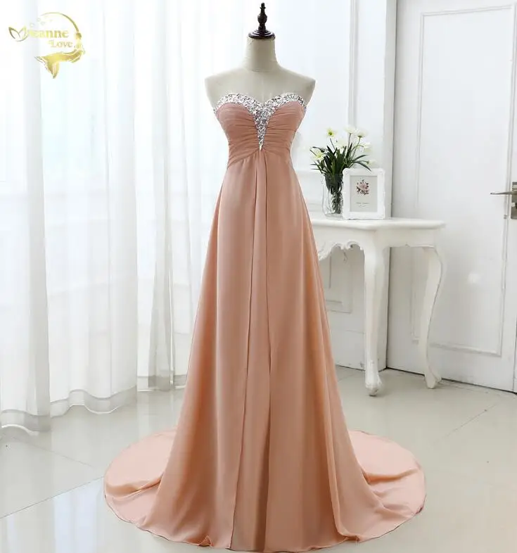 Vestido de festa vestido longo, длинные шифоновые вечерние платья с открытой ножкой, на шнуровке, с вырезом в виде сердца, Украшенные бусинами и кристаллами, OL4311 - Цвет: As Picture Color