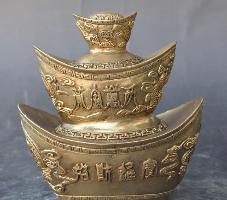 

Chinese Feng Shui Brass copper Dragon phoenix wealth yuan bao Auspicious Statue