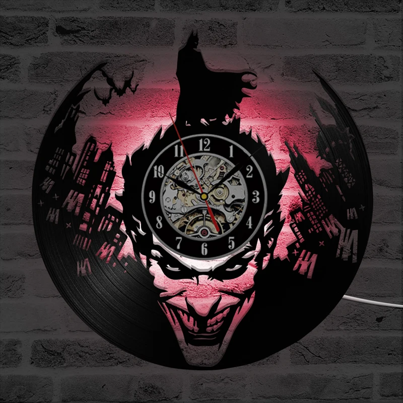 Настенные часы с Бэтменом джокером Современный Дизайн Виниловая пластинка часы с 7 светодиодный светильник классические подвесные настенные часы домашний декор бесшумные