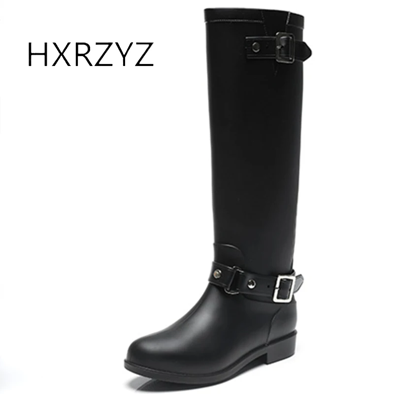 HXRZYZ women rain boots female black plus velvet riding boots winter