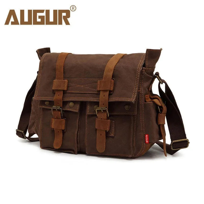 

AUGUR Canvas Bag Men's Solid Cover Zipper Messenger Bag School Shoulder Bags Vintage Crossbody Bags For Men Teenagers Travel