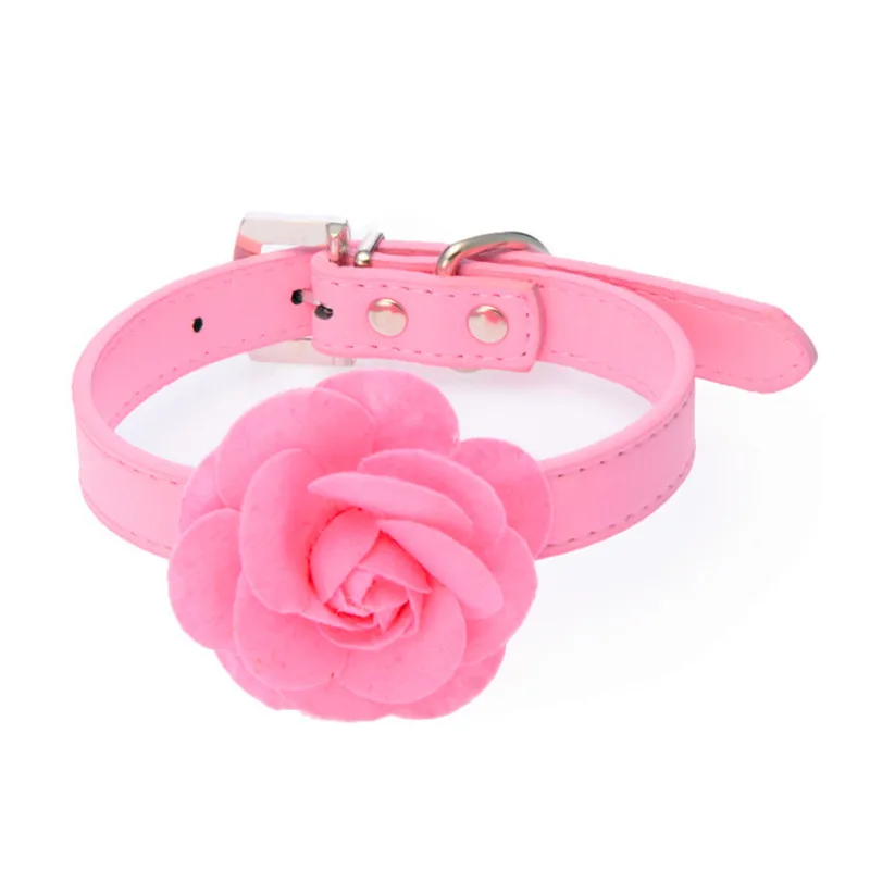 New Fashion Pu Leather Dog Collar A Duobu Rose Flower Pet Necklace with