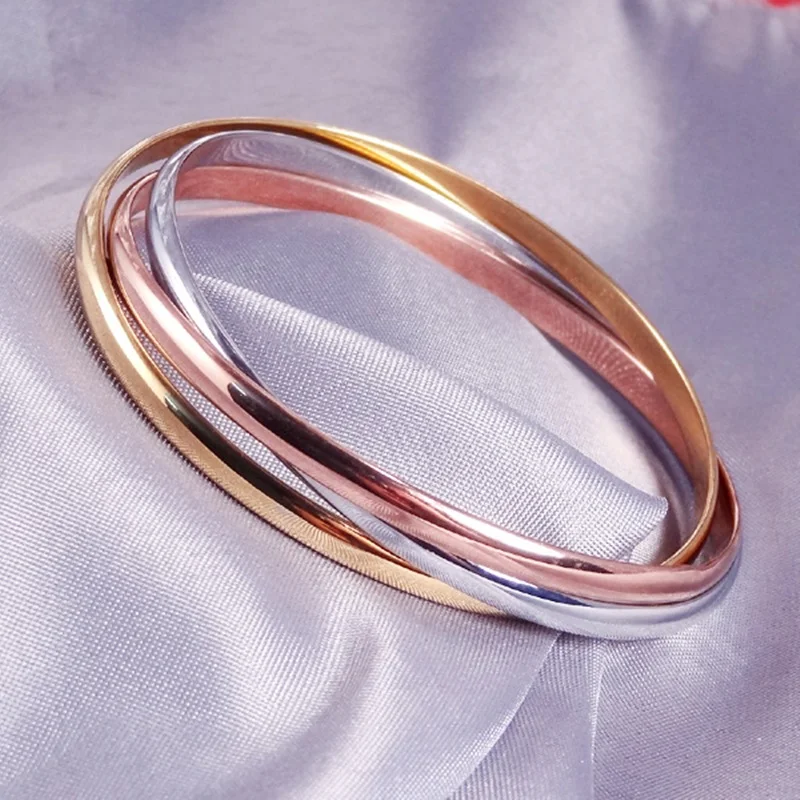 OMHXZJ персональная мода OL Женщины Девушки вечерние подарок три цвета 18KT золотистый Серебристый с розой золотой браслет на запястье BR168