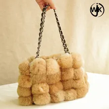 

uxury Leather and fur bag 2018 fashion Rabbit hair fur handbag real fur lady big shoulder bags
