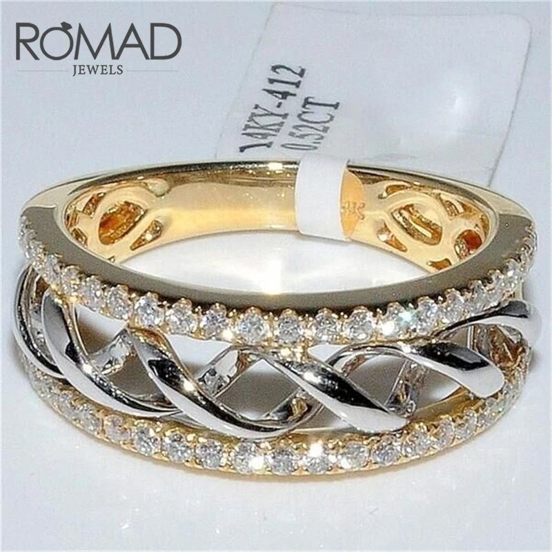 ROMAD Новое твист классическое обручальное кольцо с кубическим цирконием для женщин Австрийские кристаллы Подарочные Кольца двухцветные Bague Femme R4