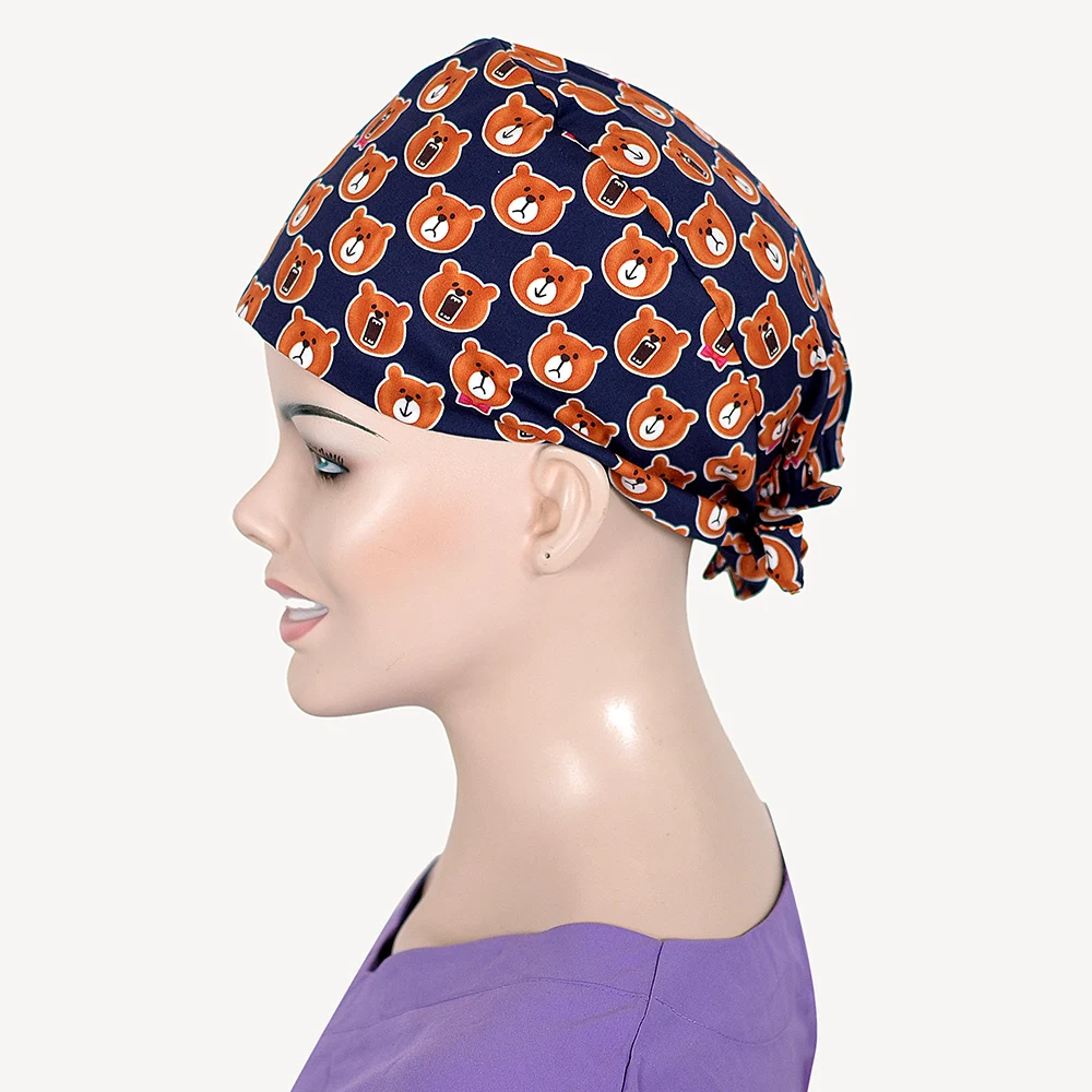 Brown Bear Unisex Print Veterinary Surgical Hat Scrub Cap Adjustable
