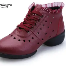 Для взрослых из натуральной кожи спортивная обувь увеличивающие рост Теплые джаз Современная площадь Обувь для танцев фитнес аэробика обувь черного и белого цвета; большие размеры 34-42