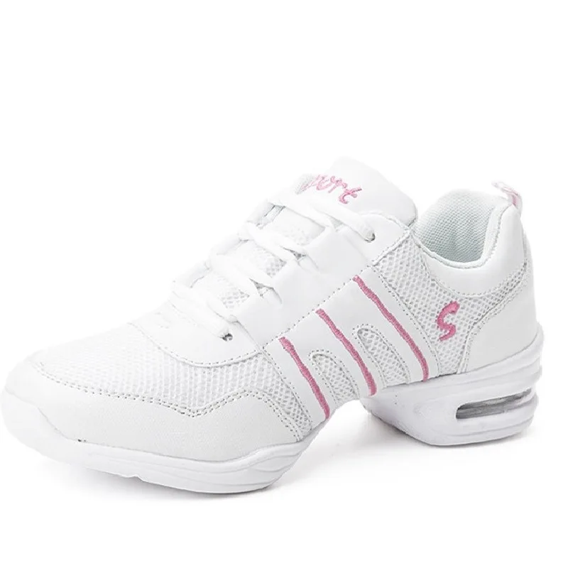 Популярные спортивные туфли с мягкой подошвой, дышащие танцевальные туфли, кроссовки для женщин, тренировочные туфли, современные танцевальные джазовые туфли, скидка - Цвет: 760-White-Pink