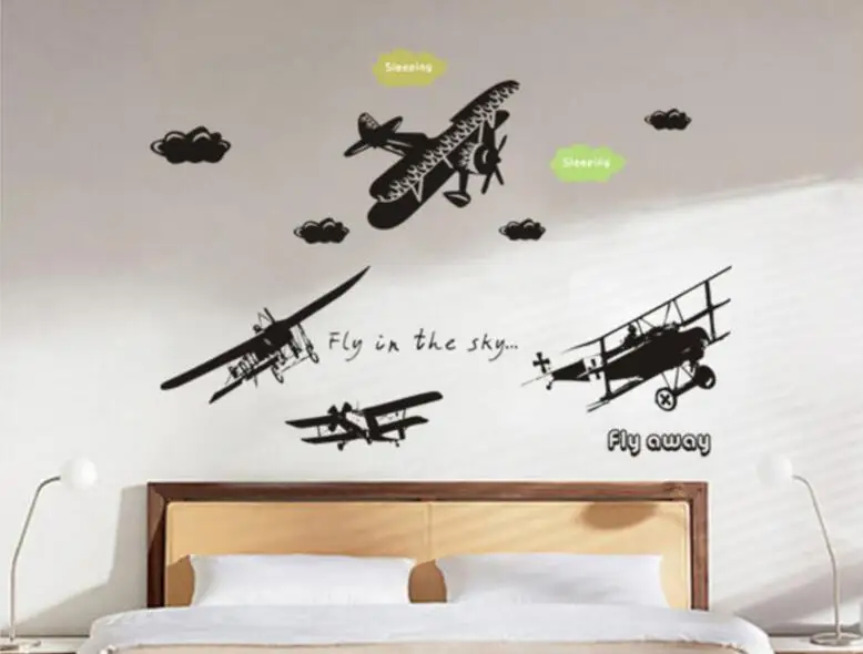 Детская Спальня Черный Самолет стикер съемный милый настенные для детской комнаты home decor плакат