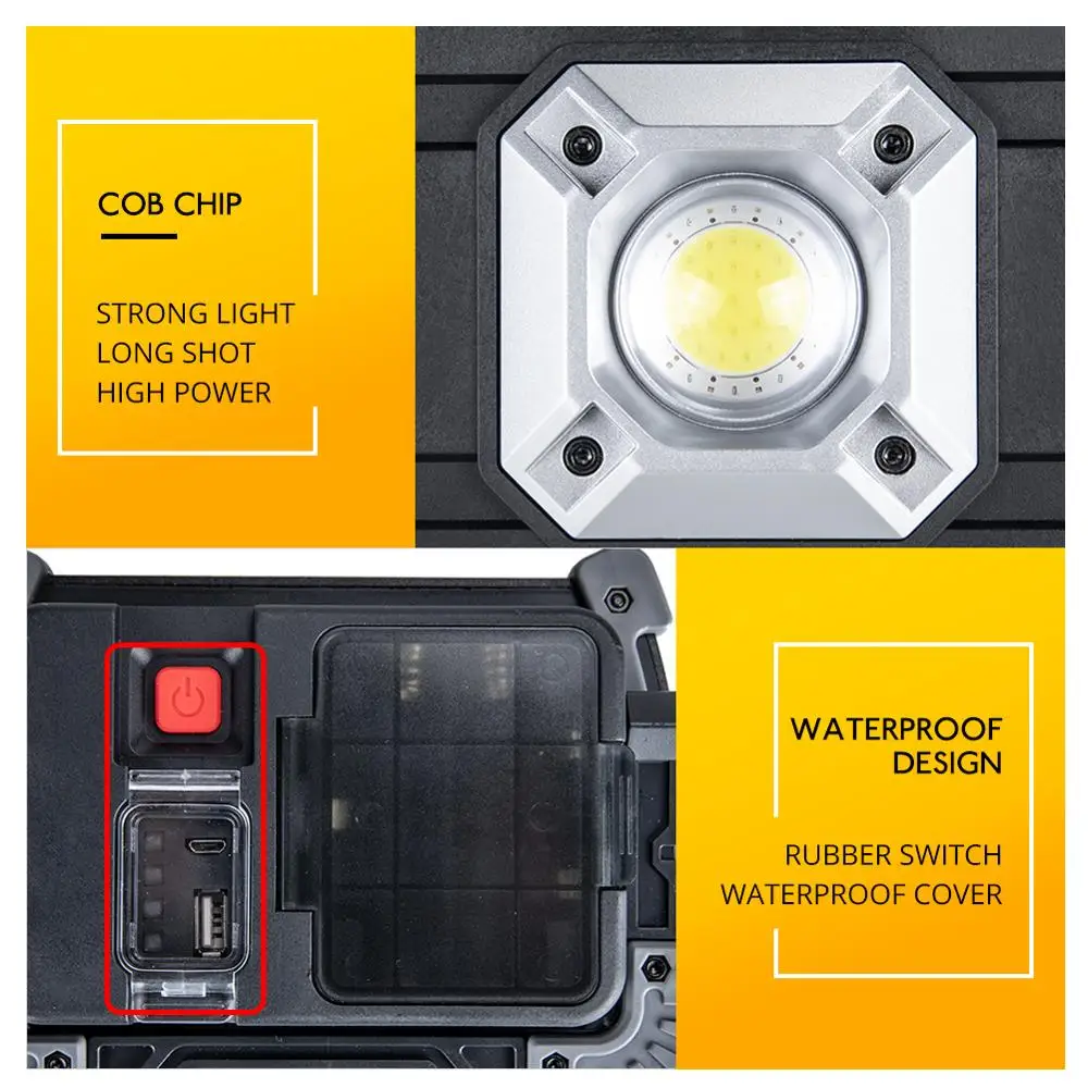 20 Вт COB портативный прожектор светодиодный рабочий свет перезаряжаемый светодиодный фонарик 18650 или AA батарея яркий открытый кемпинг свет Рабочая лампа