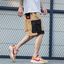 Летние шорты мужские Харадзюку цвет блок мужские хип хоп карго шорты свободные карманы колено камуфляж мужские хлопчатобумажные шорты мужские s мешковатые шорты