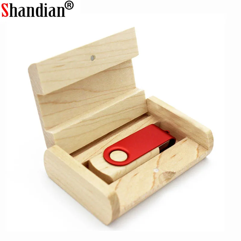 

SHANDIAN rotatable metal wood usb + Box pen drive 4GB 8GB 16gb 32gb 64gb Usb Flash Drive USB 2.0 Memory Stick photography Gift