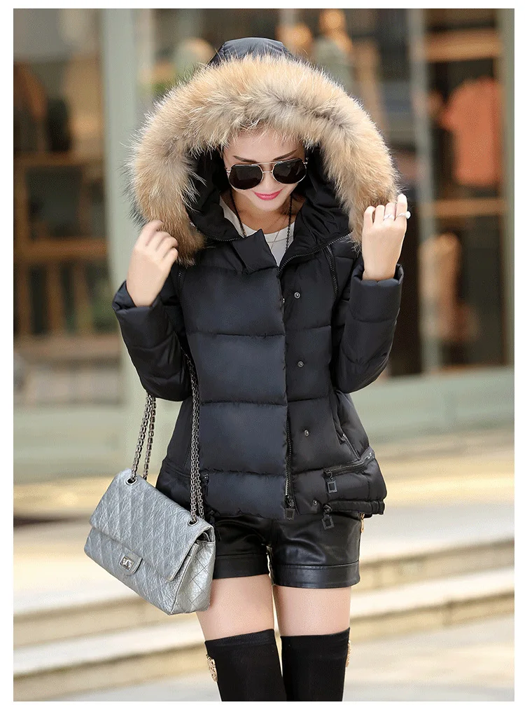 Chaqueta con capucha para mujer, abrigo de algodón con cuello piel para clima frío, moda informal, abrigo de nieve - AliExpress