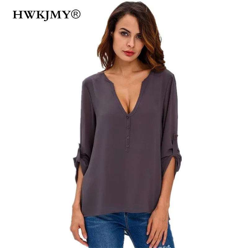 HWKJMY New Fashion 2017 Sexy Women See Through Chiffon Shirts Long ...