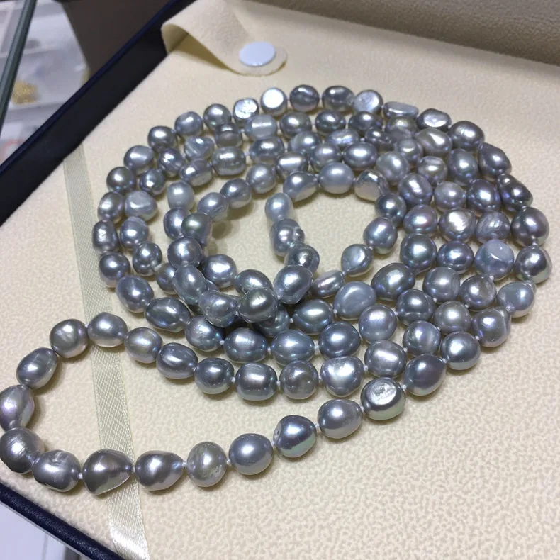 

Baroque Pearl Sweater Necklace Grey/White/Mix Color 9-10mm Keshi Double Strand Necklace 2Pieces/Lot