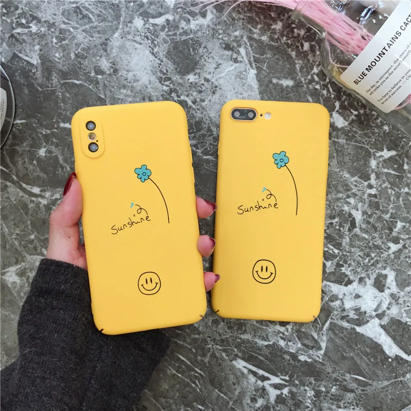 

Mouplayca case for iPhone 6 6s 7 8 plus X Xs Max XR phone case Cute sunshine smile flower pattern hard plastic PC back cover