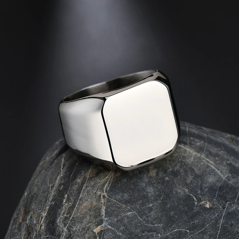 Nextvance Polishing Engraved Signet Ring Square Big Wide Band Название кольца Персонализированный подарок для байкеров Он-дракон Мужчины Punk Jewelry