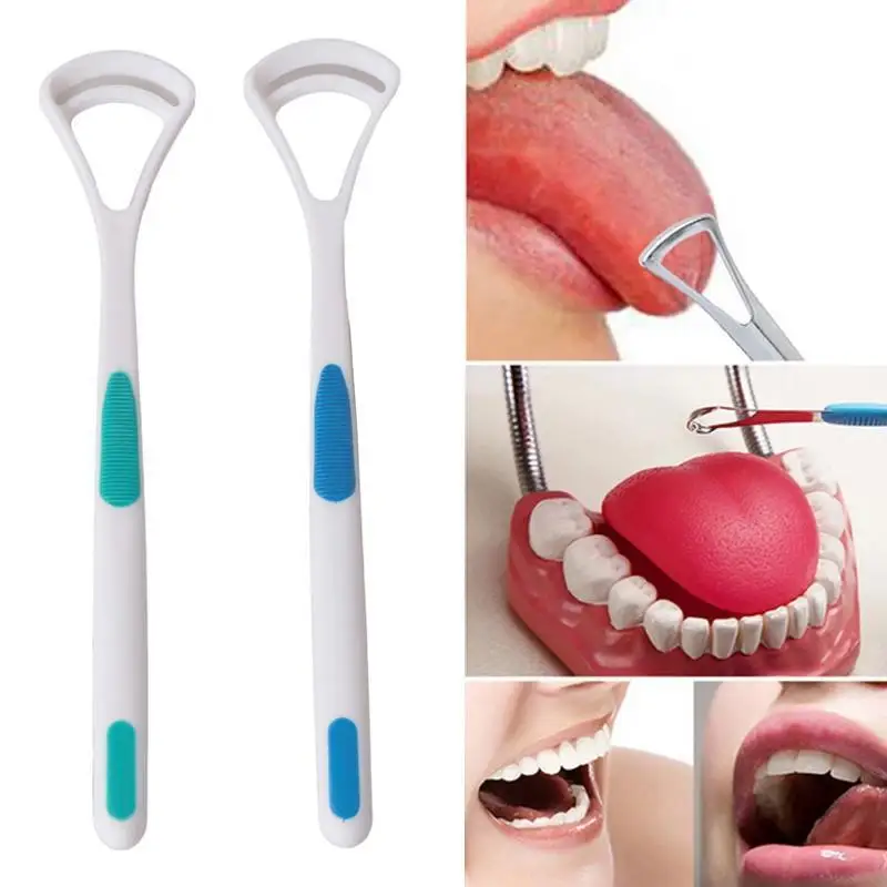 TOP Set of tongue cleaner 2pcs/set dental care tongue clean tool fresh good breath cleaner scraper