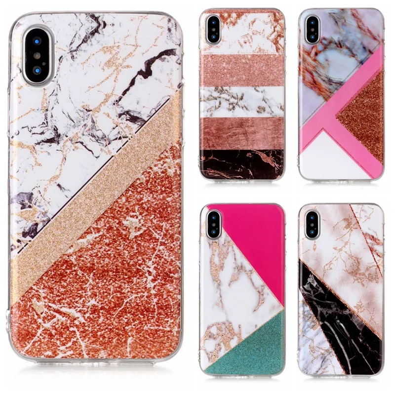 

10 pcs Glitter Powder Marble Phone Case For iPhone XS max iPhone X 8 7 6 6S Plus Glossy Stone Silicone Soft Back Cover