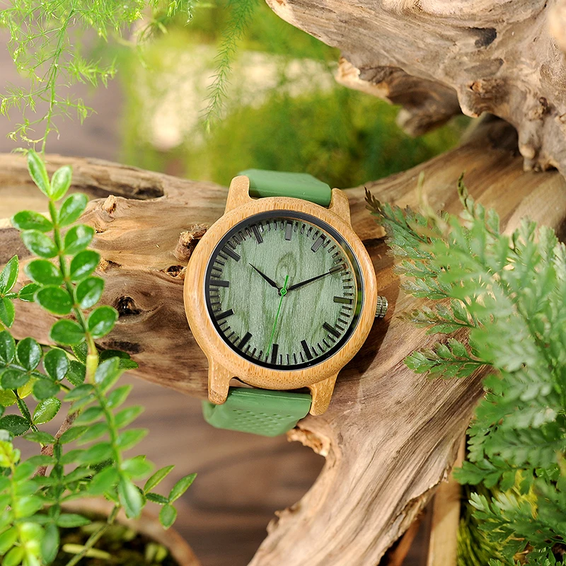 Personalized Wood Watch Engraving Your Own Logo Men Quartz Silicone Band Wristwatch Best Gift for Husband Birthday Gift
